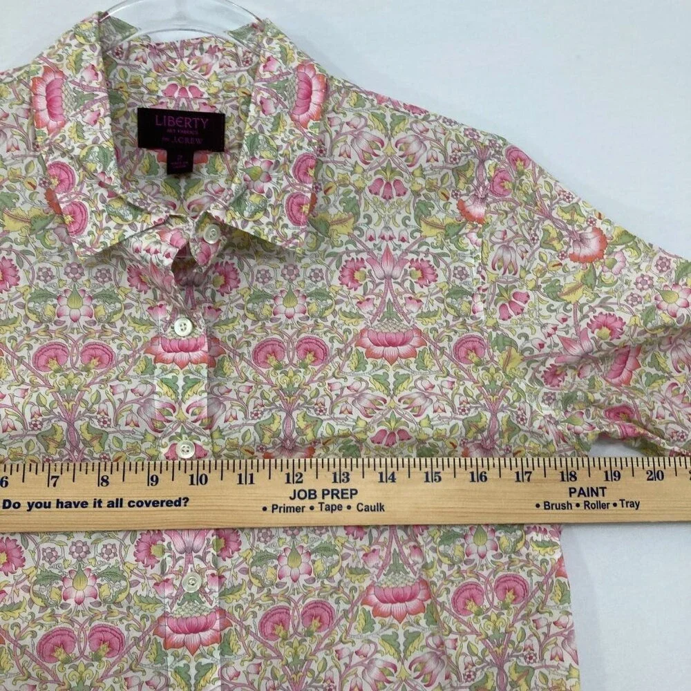 J. Crew sz 2 Liberty Art Fabric Pink Green Floral Lodden‎ Print Button Up Preppy